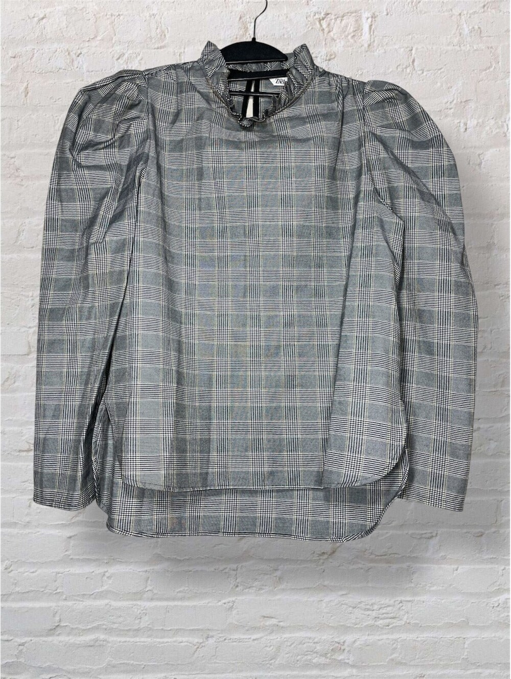 ZARA Puff Sleeve Plaid Blouse Mod Academia Y2K Office Siren